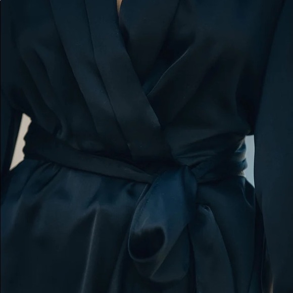 New S black Vici Motivation Satin Drape Wrap Blouse nwt - Picture 2 of 7